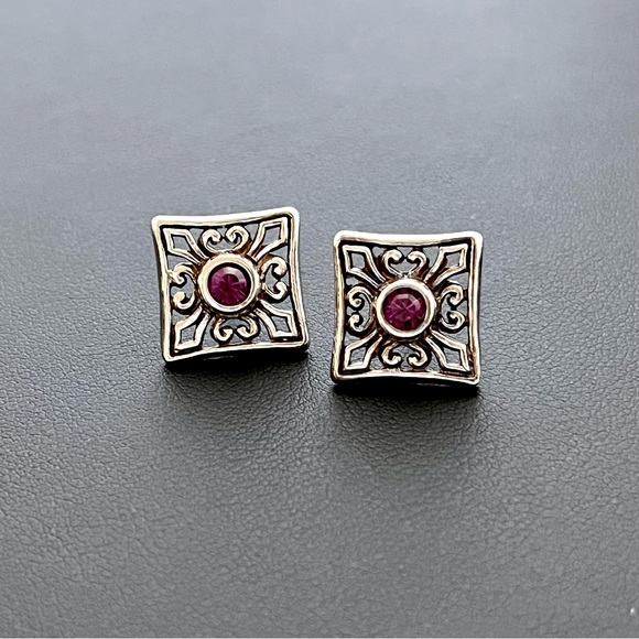Vintage Jewelry - Vintage sterling silver garnet earrings